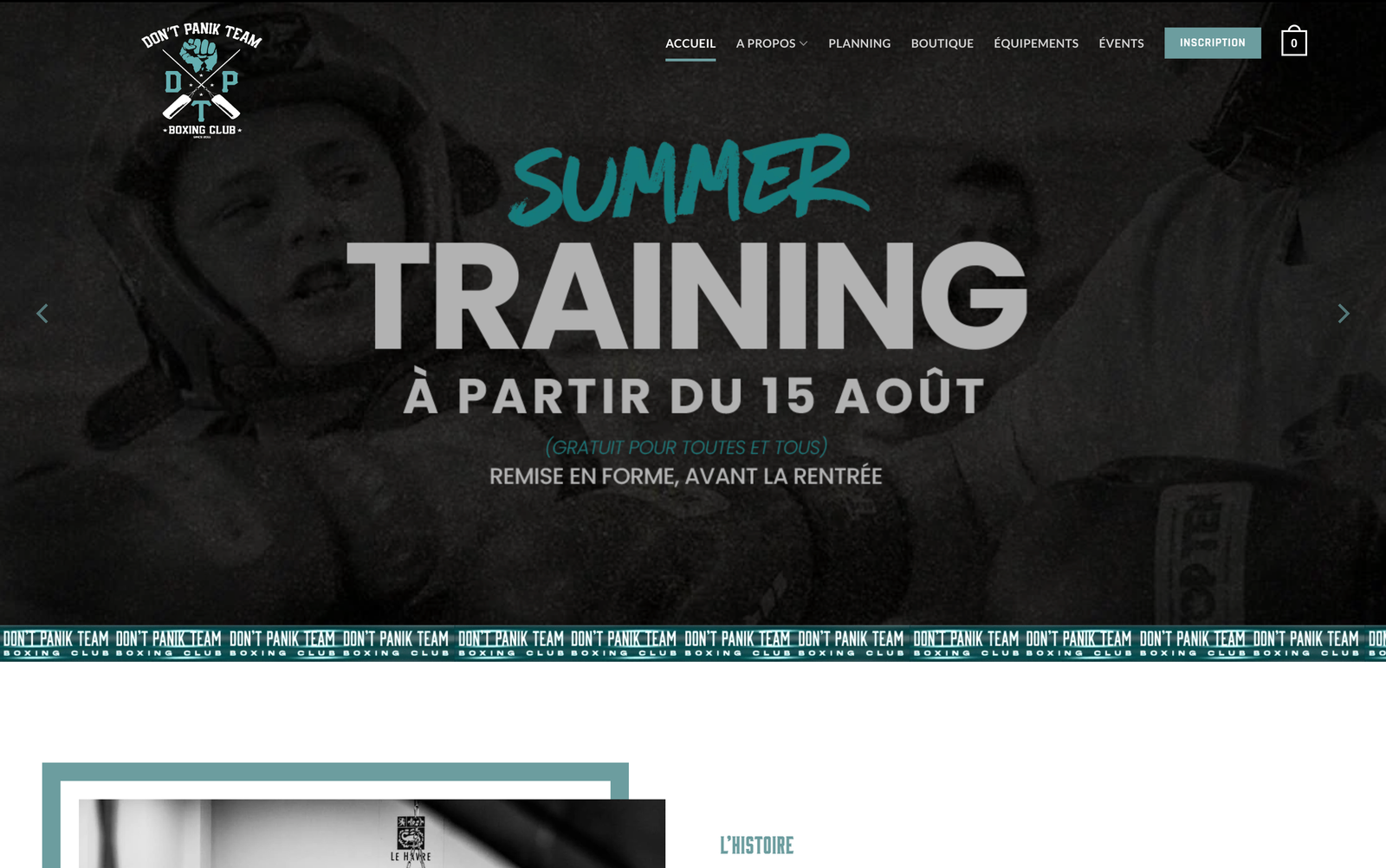 Mockup du site Don't Panik Team club de boxe au Havre