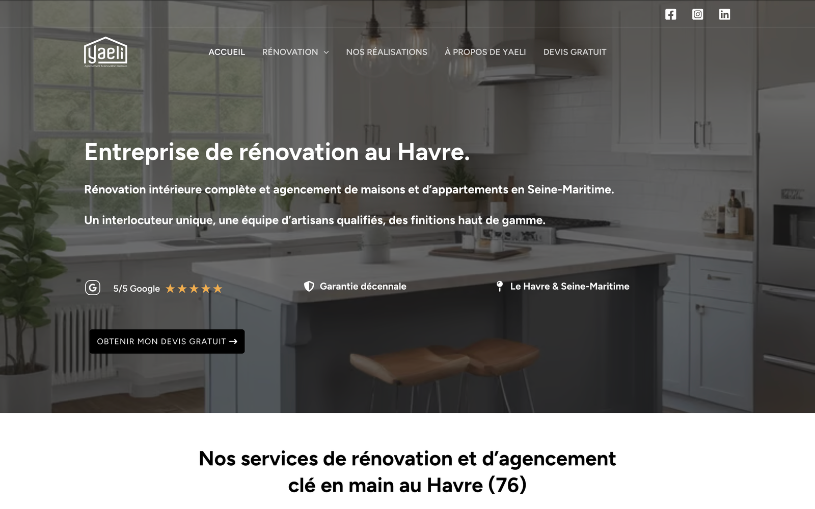 Mockup du site YAELI rénovation intérieure au Havre