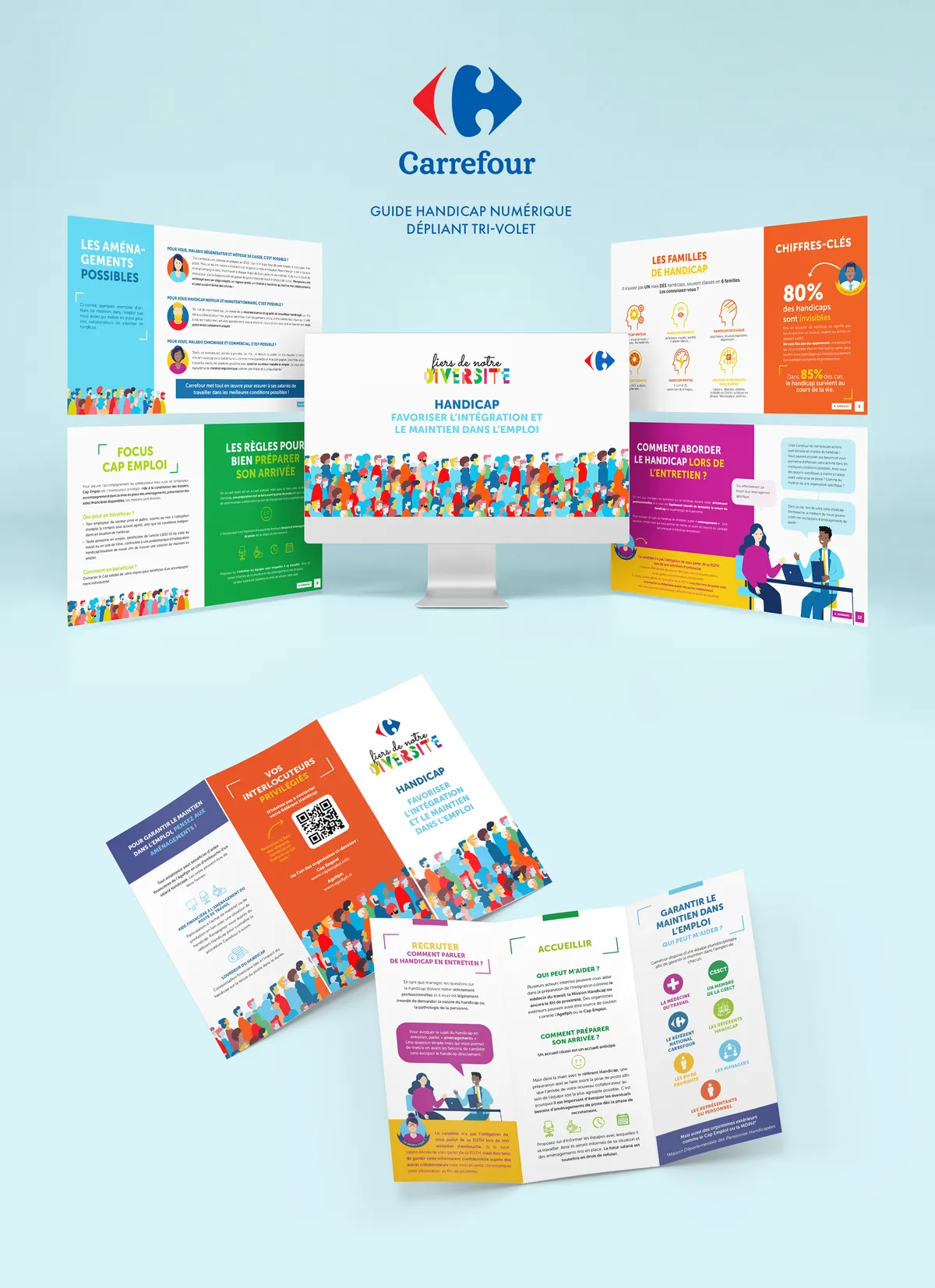 Guide handicap numérique Carrefour avec dépliant et pages illustrées