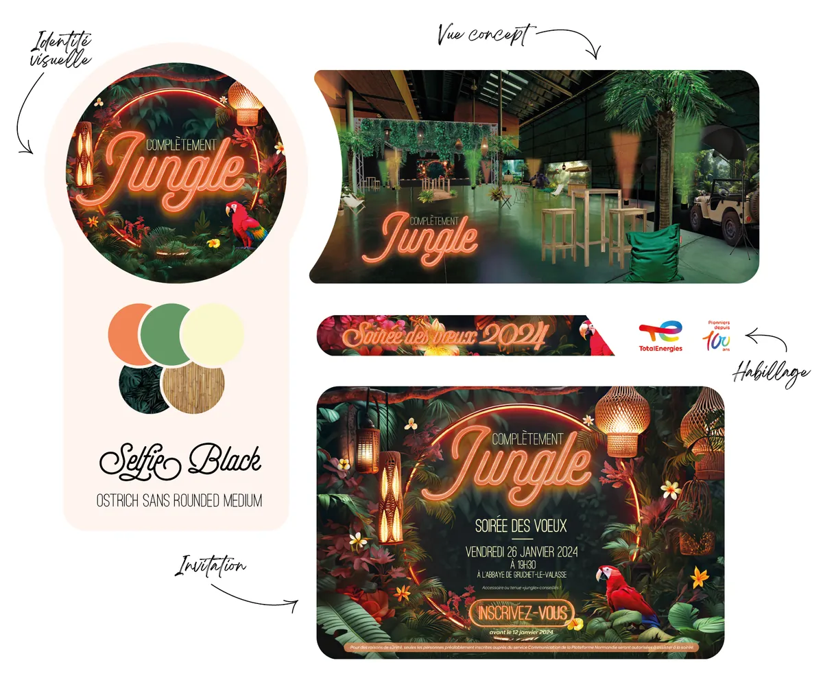 Identité visuelle et scénographie de l'événement Complètement Jungle